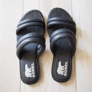 Sorel Ella II Puff Black Slide Sandals Womens Size 7.5 Excellent Condition
